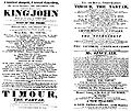 Playbill for the 1823 production of King John at Covent Garden