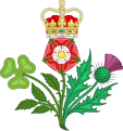L'autre Union Badge floral, devise heraldique du Royaume-Uni (trèfle dexter, chardon sinister)