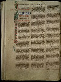 Enluminure du XIIe siècle représentant saint Barthélémy dans le Légendier de Cîteaux (Dijon, Bibliothèque municipale, ms. 641, f. 24v)