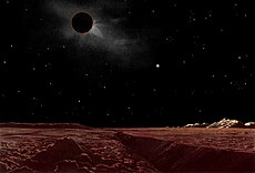 A painting by Lucien Rudaux showing how a lunar eclipse might appear when viewed from the lunar surface.[17]