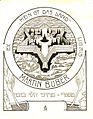 Image 48A Bookplate done for Martin Buber; The plate is adorned with the walls of Jerusalem in the shape of a Shield of David, viewed from above (from Culture of Israel)