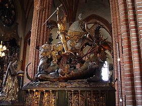 Saint Georges et le Dragon, sculpture en bois de Bernt Notke dans la cathédrale de Stockholm (1489).