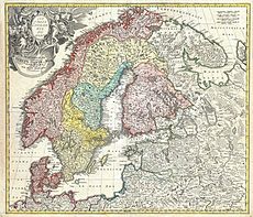 Homann Map of Scandinavia, Norway, Sweden, Denmark, Finland and the Baltics, dated around 1730.