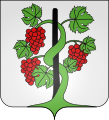 D'argento, al ceppo di vite di verde, pampinoso dello stesso, fruttato di rosso, sostenuto di nero (Vignoles, Francia)