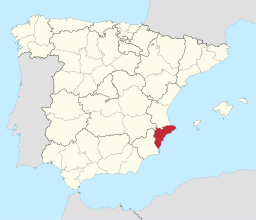 Provinsen Alicantes läge i Spanien