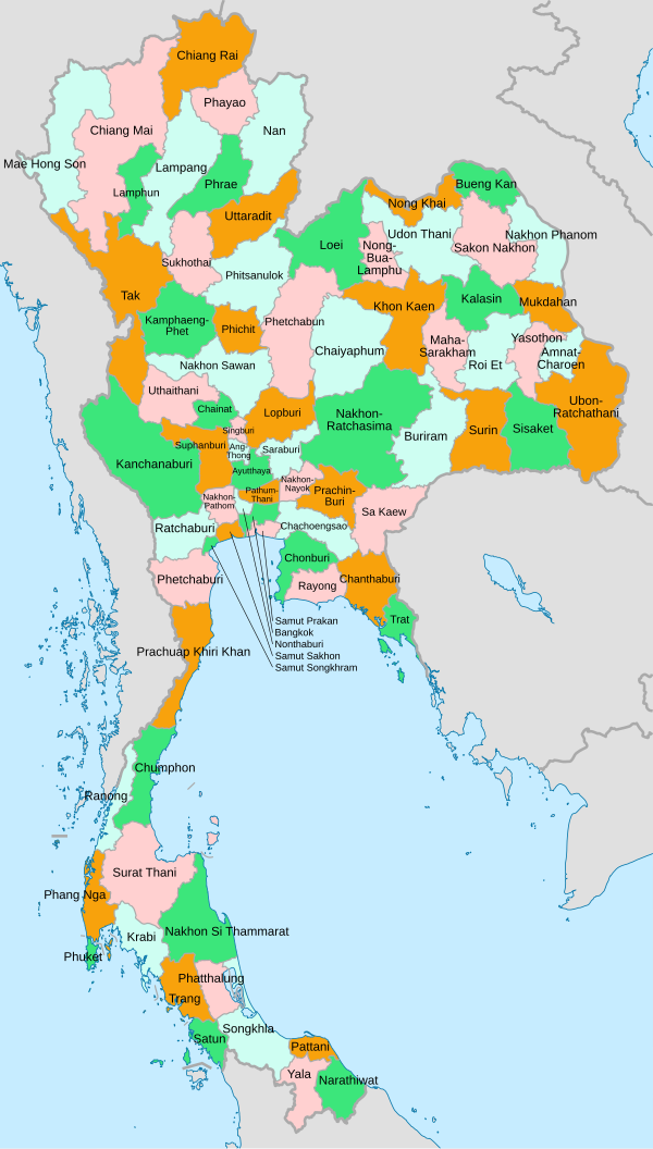 Mappa interattiva delle province della Thailandia.