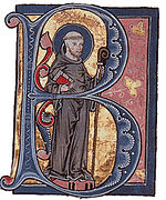 Miniatura de Bernaldo de Claraval. "B" dunha capitular nun manuscrito do s. XIII.