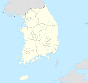 O hartă a Coreei de Sud, cu localizarea orașului Pyeongchang.