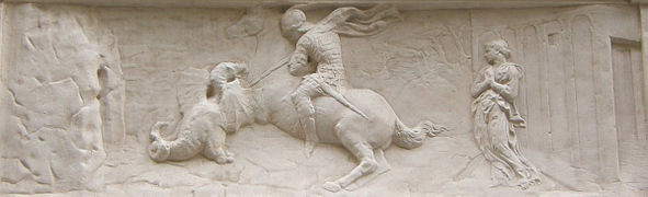 San Xurxo salva a princesa, primeiro exemplo de relevo en stiacciato e perspectiva central por Donatello.