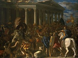 ציור מאת ניקולא פוסן (1625–1626). חורבן בית המקדש השני, שריפתו וביזתו, בניצוחו של טיטוס