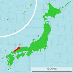 Karta över Japan med Shimane utsatt.