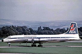 Bristol Britannia Model 312 авиакомпании Donaldson Airways в аэропорту Манчестера, 1971