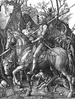 Rycerz, śmierć i diabeł (Albrecht Dürer) „Tak zbrojni w moce, na które nie ma lekarstwa Będziemy nadal stawiać i zwalać mocarstwa.” – Siedem grzechów głównych