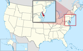 Delaware merkt inn á kort af Bandaríkjunum