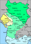 Kortlivad territoriell expansion av Kungariket Serbien 1912, efter första Balkankriget.