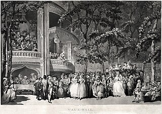 An entertainment in Vauxhall Gardens in c.1779 by Thomas Rowlandson. Digitally restored by Wikimedia volunteers.
