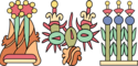 Nahuatl glyphs for Texcoco, Tenochtitlan, and Tlacopan.