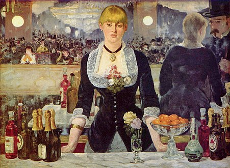 Bar w Folies-Bergère (Édouard Manet) „Na co patrzysz madonno bufetu Znad ołtarza kielichów i flach Czy oślepia cię światło kinkietów Czy przenika ten sam co mnie strach” – Bar w Folies-Bergère