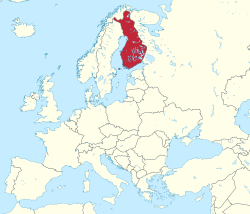 芬蘭響歐洲嘅位置（紅色）