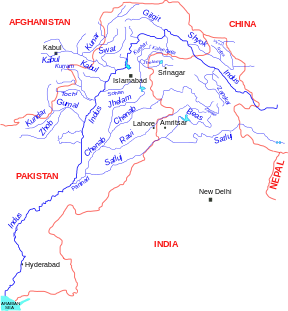 Kaart van die Indus-bekken in Asië
