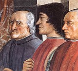 Lorenzo (al centro) ritratto dal Ghirlandaio nella Cappella Sassetti.