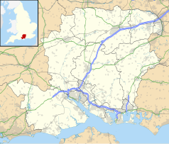 Mapa konturowa Hampshire, na dole nieco na prawo znajduje się punkt z opisem „Portsmouth”