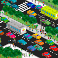 Esempio di pixel art quasi isometrico (una città)
