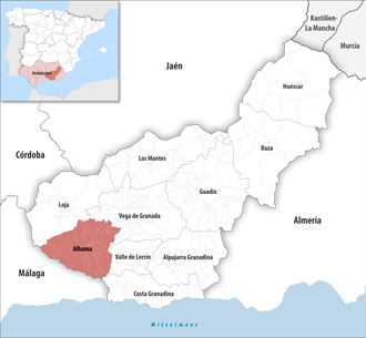 Die Lage der Comarca Alhama in der Provinz Granada