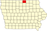 Map of Ajova highlighting Worth County