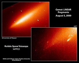 Изображение кометы, полученное телескопом Хаббл 5 августа 2000 года, комета разрушается