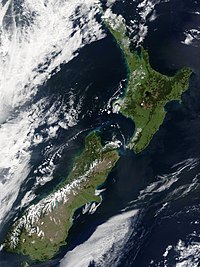 Nasa-Satellietbeeld van Nieu-Seeland in 2002.