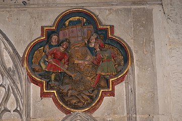 Quatre disciples procèdent à l'inhumation de Baptiste devant Sébaste.