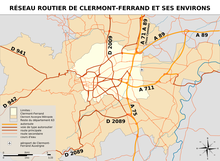 Carte du réseau routier de l'agglomération de Clermont-Ferrand