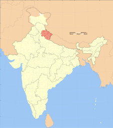 Map of India with the location of ಉತ್ತರಾಖಂಡ उत्तराखण्ड उत्तराखंडराज्यम् highlighted.