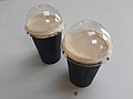 Two pints of stout delivered fresh from a pub. The delivery service of pints was a novel innovation of the pandemic in Ireland. The Garda Síochána—upon taking legal advice—confirmed that there was no law against the service.[139][140]