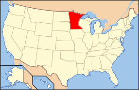 Peta Amerika Syarikat dengan nama Minnesota ditonjolkan