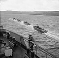 Brytyjskie łodzie desantowe w drodze na norweskie wybrzeże