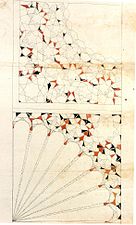 تصاميم ثنائية الأبعاد في مخطوطة طوب قابي لربعي قبة مقرنصين – على شكل صدفة (في الأعلى)، وكمروحة (في الأسفل).