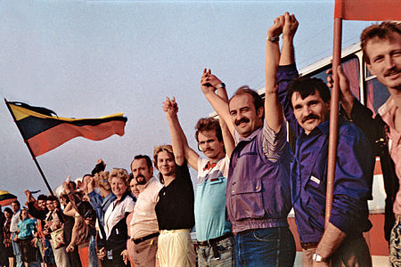 Lithuanian protesters in the Baltic Way, August 1989.