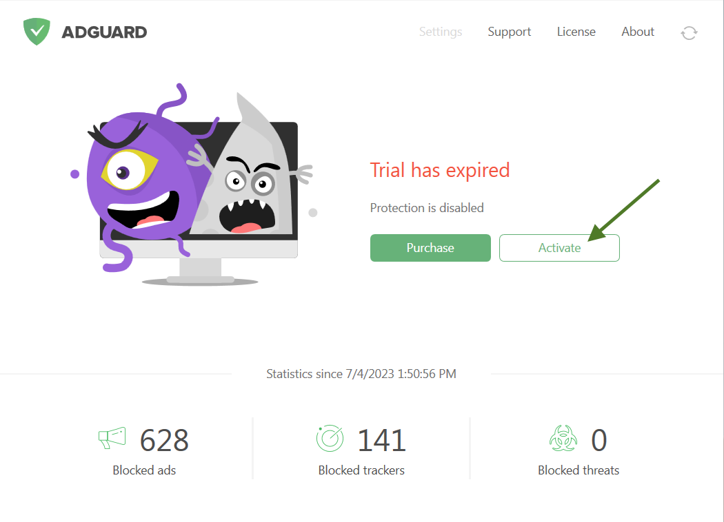 Экран с просроченной лицензией *border