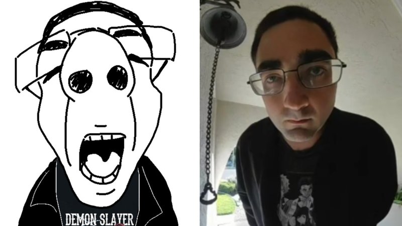 An image of Doorbell Chud next to a meme depicting Doorbell Chud