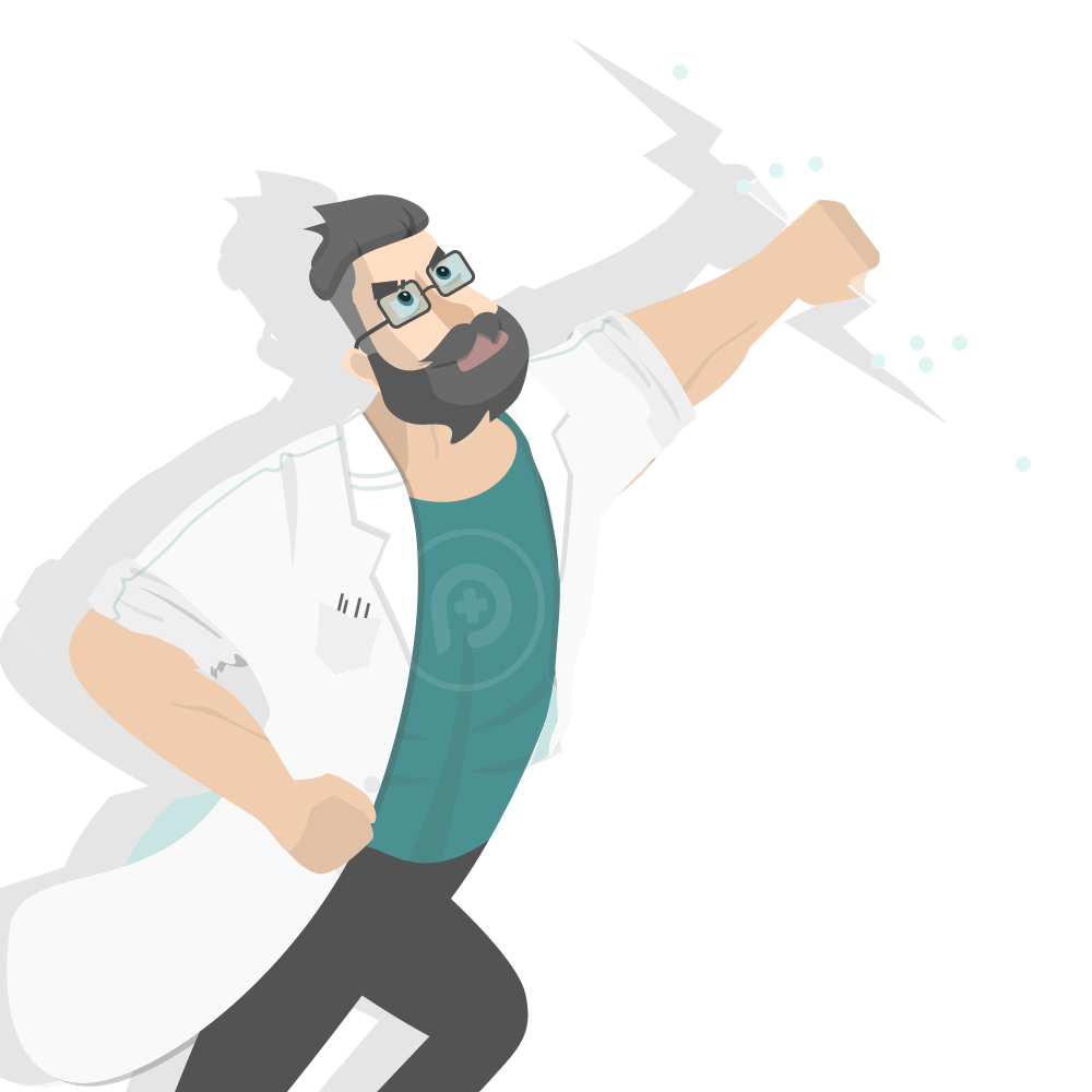 Man in lab coat holding knife