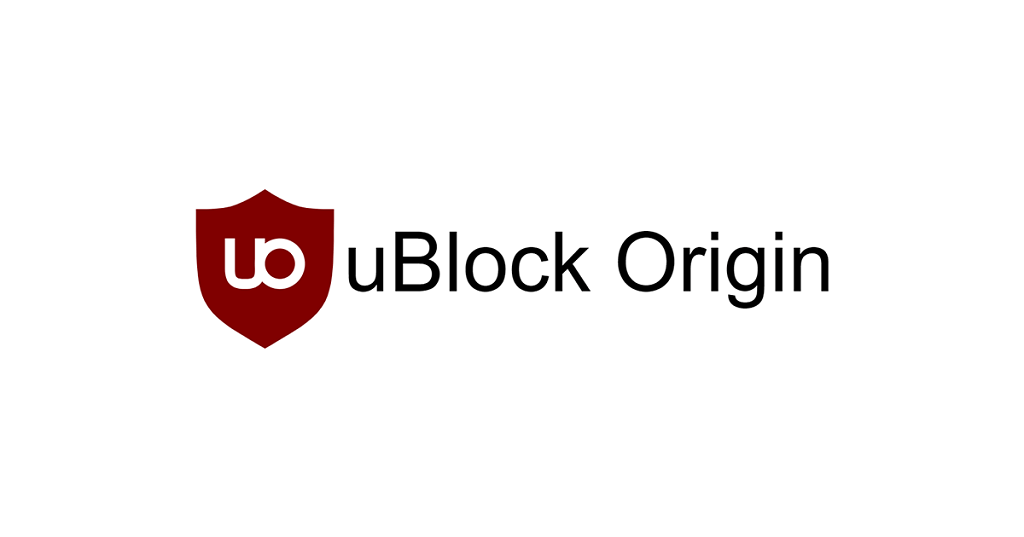 A maroon shield logo containing the letters "ub" sits beside the words "uBlock Origin" on a white background