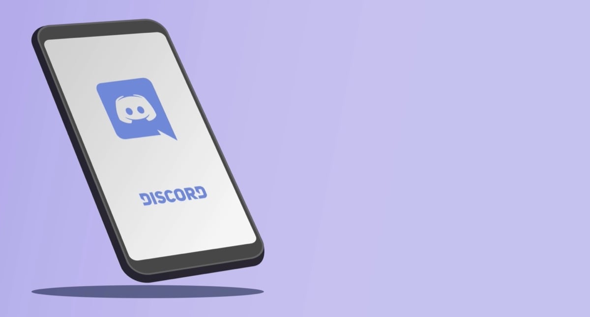 A smartphone displays the Discord logo