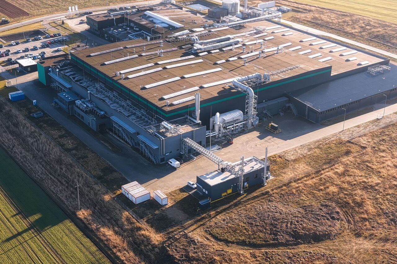 An aerial view of a large data center