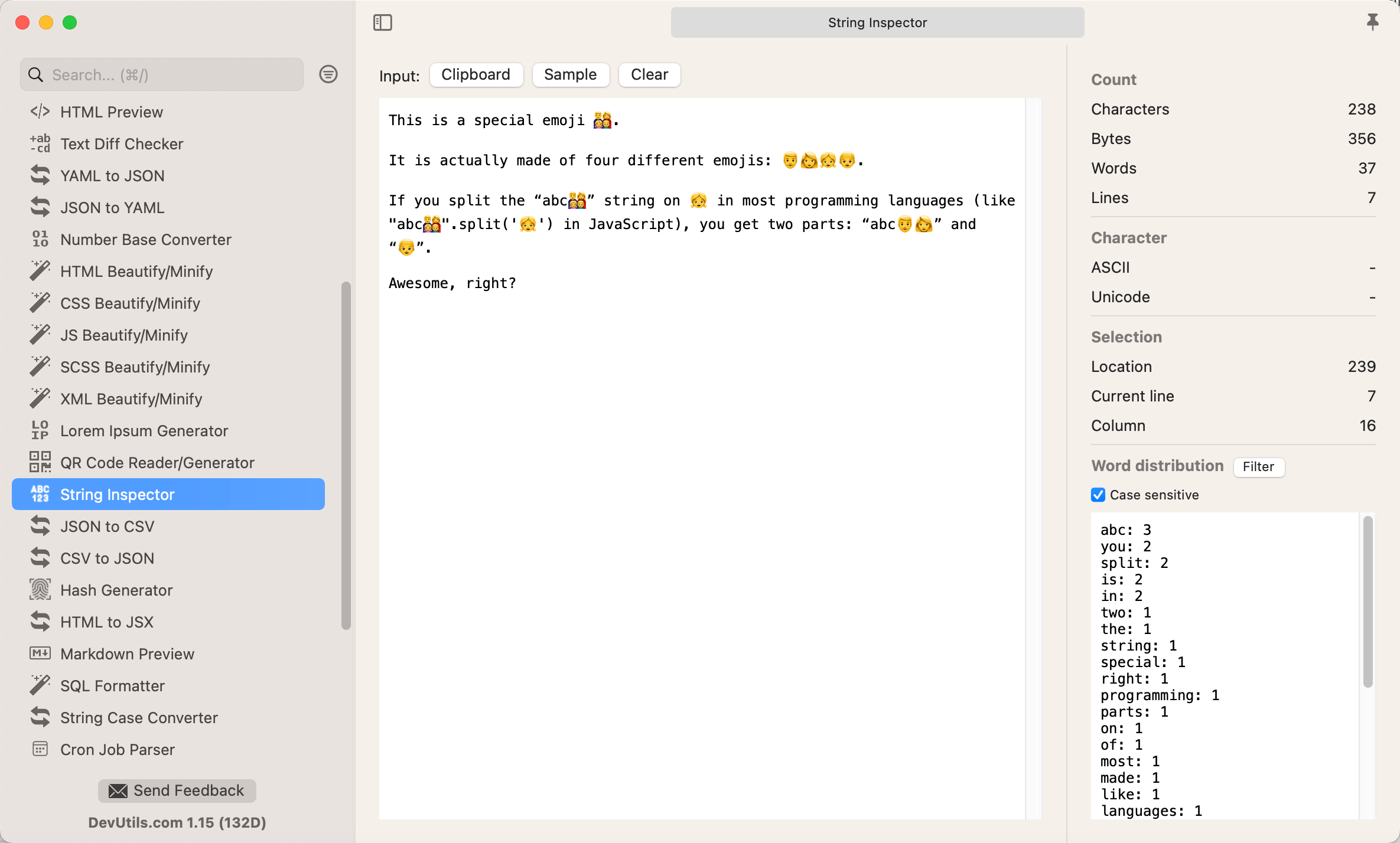 String Inspector macOS app