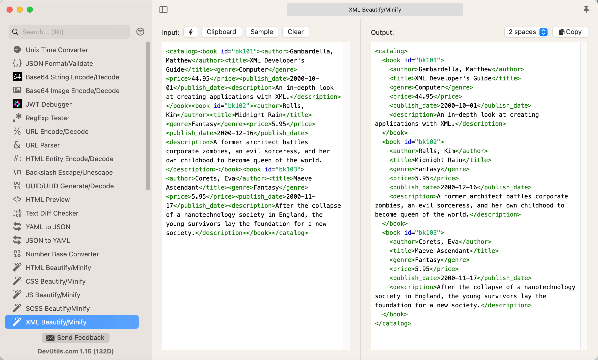 XML Beautify/Minify macOS app