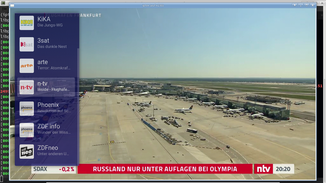 The channel list for channel selection